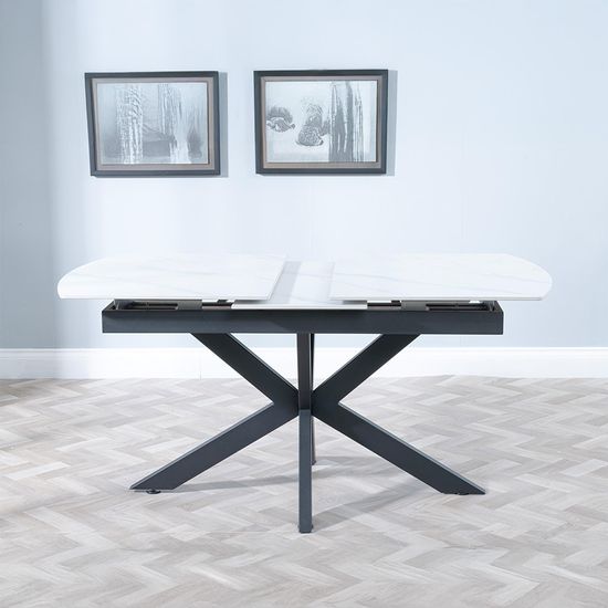 Bari 6-8 Seater White Ceramic Extending Dining Table with Black Star Base - 140cm-180cm
